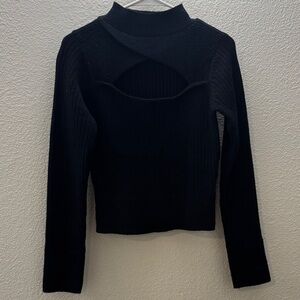 Black Ribbed Cutout Women Top